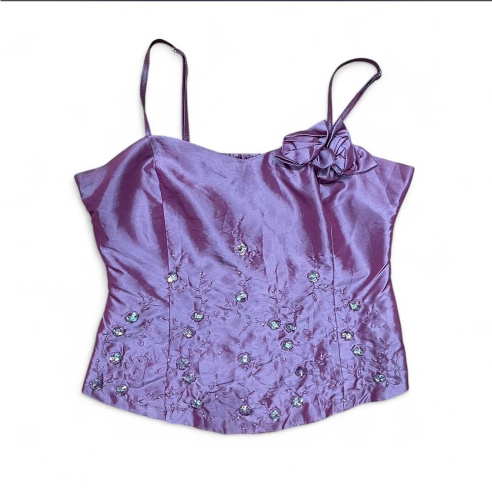 Purple Satin Spaghetti Strap Embellished Cami Top